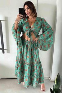 Conjunto Boho Seda Indiana Crooped + Saia Indiana Coleção Premium - Indra Moda Indiana